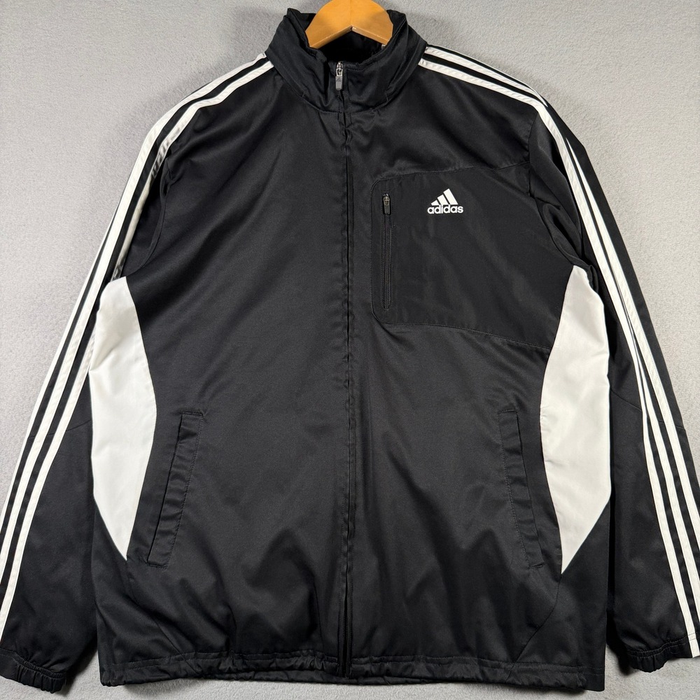 Adidas Mens Black White 3 Stripe Full Zip Mesh Lined Track Jacket X29691 Large